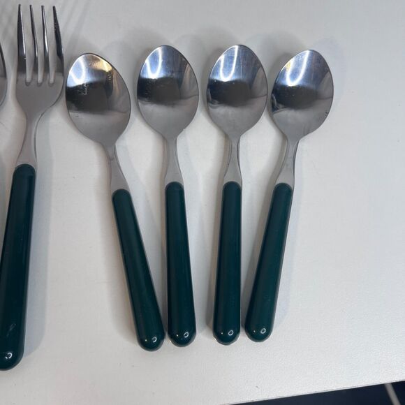 12 PC Stainless Flatware Silverware Dark Green Plastic Handle Place Setting--4 - Picture 6 of 10